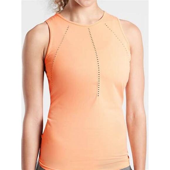 Athleta Foothill Peach Orange Seamless Split Back Athletic Tank Top Size S - Picture 1 of 8